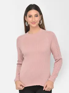 Latin Quarters Women Pink Cross Cable Design Pullover
