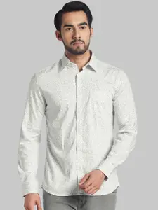 Parx Men White & Grey Slim Fit Opaque Printed Casual Shirt