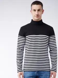 GRITSTONES Men Black & White Striped High Neck T-shirt