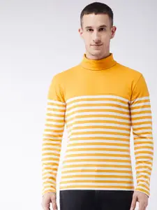 GRITSTONES Men Yellow Striped High Neck Pockets Outdoor T-shirt