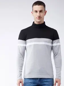 GRITSTONES Men Black Striped Polo Collar Cotton T-shirt