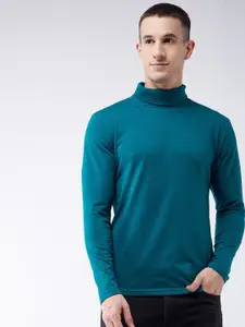 GRITSTONES Men Turquoise Blue High Neck Pockets Outdoor T-shirt