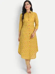 SUTI Women Gold-Toned Floral Thread Work Kurta