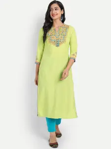 SUTI Women Green Embroidered Mirror Work Kurta