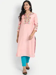 SUTI Women Pink Embroidered Thread Work Kurta