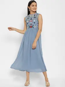 HOUSE OF KKARMA Blue Floral Georgette Midi Dress