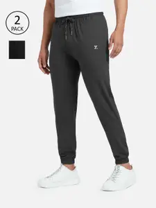 XYXX Men Pack Of 2 Black & Grey Cotton Modal Solid Joggers