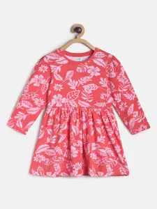 MINI KLUB Infant Girls Pink Floral Printed Cotton Flared Dress