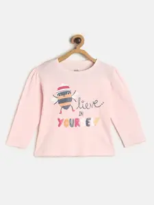 MINI KLUB Infant Girls Pink Typography Printed Cotton Regular Knitted Top