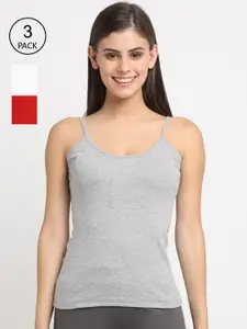 Friskers Women Pack Of 3 Solid Cotton Camisole