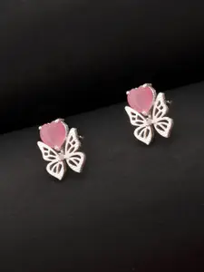 Voylla Silver-Toned Floral Love Paradise Butterfly Studs Earrings