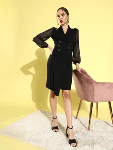 Miss Chase Women Stylish Black Solid Sheer Dress