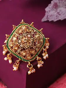 ANIKAS CREATION Gold-Toned & Green Brass Gold Plated Adjustable Finger Ring