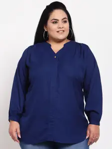 plusS Blue Mandarin Collar Shirt Style Top