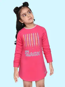 toothless Girls Pink Typography Printed Winter A-Line Dress