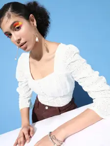 Moda Rapido Women Classic White Self-Design Bustier Top
