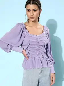 Moda Rapido Women Elegant Lavender Solid Ruched Top