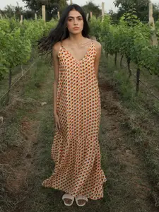 RAREISM Orange Polka Dots Printed Maxi Dress