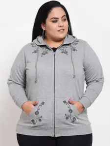 plusS Women Grey Hooded Sweatshirt