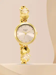 Titan Women Silver-Toned Brass Embellished Dial & Gold Toned Bracelet Style Straps Analogue Watch 2606YM08