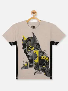 Kids Ville Boys Beige Batman Printed Applique T-shirt