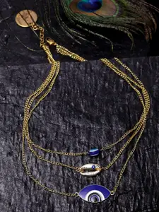 DUGRISTYLE Gold-Toned & Blue Copper Gold-Plated Layered Necklace