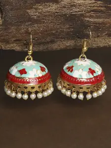 OOMPH Red Dome Shaped Jhumkas Earrings