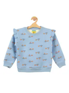 Lil Lollipop Girls Blue Printed Fleece Sweatshirt