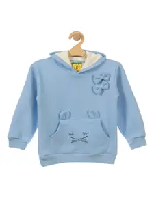 Lil Lollipop Girls Blue Cat Printed Fleece Hooded Sweatshirt