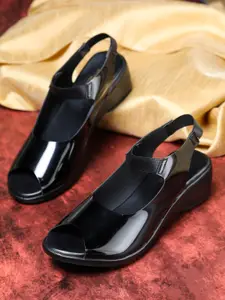 Shezone Black Block Pumps with Buckles