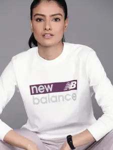 New Balance Women White Brand Logo Printed Sweatshirt