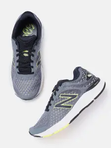 New Balance Men Grey & Fluorescent Green Woven Design Running Shoes
