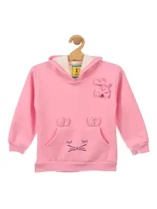 Lil Lollipop Girls Pink Cat Printed Fleece Hooded Sweatshirt