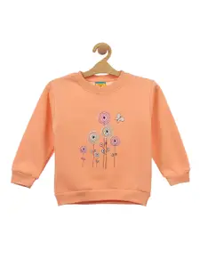 Lil Lollipop Girls Orange Floral Printed Fleece Sweatshirt