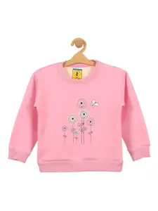 Lil Lollipop Girls Pink Floral Printed Fleece Sweatshirt