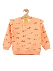 Lil Lollipop Girls Orange Strawberry Printed Fleece Sweatshirt
