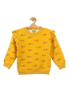 Lil Lollipop Girls Mustard Strawberry Printed Fleece Sweatshirt