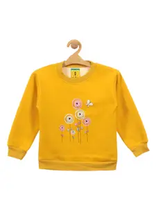 Lil Lollipop Girls Mustard Printed Fleece Sweatshirt