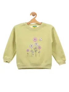 Lil Lollipop Girls Green Printed Fleece Sweatshirt