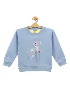 Lil Lollipop Girls Blue Printed Fleece Sweatshirt