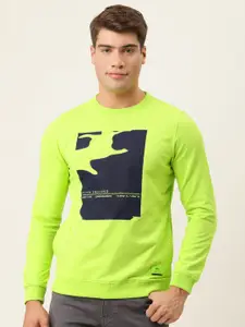 Peter England Men Fluorescent Green Printed Sweatshirt