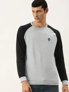 Peter England Casuals Men Grey Melange Contrast Sleeves Sweatshirt