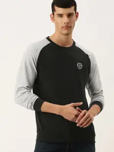 Peter England Casuals Men Black Contrast Sleeves Sweatshirt