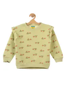 Lil Lollipop Girls Green Strawberry Printed Fleece Sweatshirt