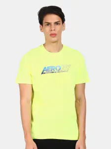 Aeropostale Men Yellow Brand Logo Printed Pure Cotton T-shirt