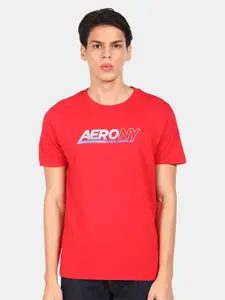 Aeropostale Men Red Brand Logo Printed Pure Cotton T-shirt