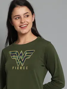 Free Authority Women Green Wonder Woman Printed Sweatshirt
