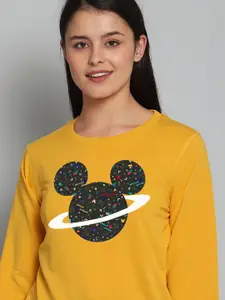 Free Authority Mickey & Friends Women Yellow Printed Sweatshirt