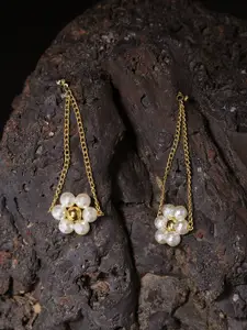 DIVA WALK Gold-Plated & White Floral Drop Earrings