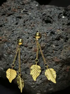 DIVA WALK Gold-Toned Leaf Shaped Drop Earrings